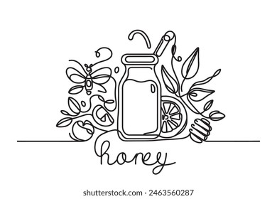 Ilustración vectorial de la palabra miel. imagen de una línea de la palabra caligráfica miel