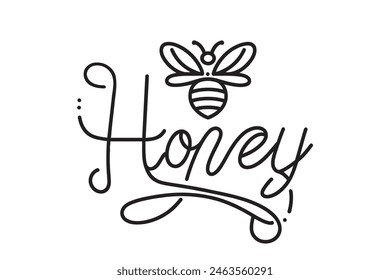 Vector illustration of the word honey. one line picture of the calligraphic word honey