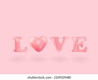 vector illustration of word love balloons on pink background copy space. love concept. cute poster, banner, template for wedding, valentine's day card, romance