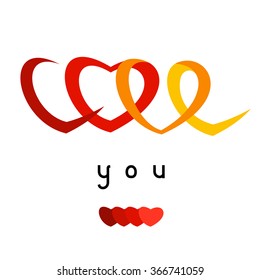 Vector illustration with word love drawn in the form of hearts from colored ribbons. Love lettering.
