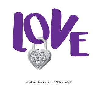 Vector illustration of word love with silver lock