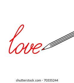 Vector illustration of word love wrote by a red pencil