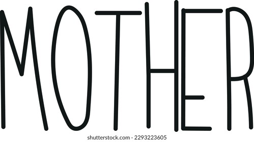 Vector illustration of the word mother written in pencil. Child writing mother word.