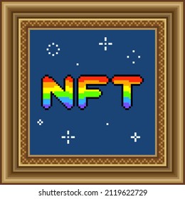 Vector Illustration Of The Word NFT (Non-Fungible Token) In A Old Decorative Frame