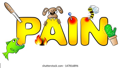 vector illustration of the word pain with many aches