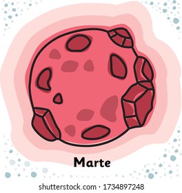 Vector illustration with the word "Planet Mars" in Spanish