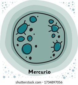 Vector illustration with the word "Planet mercury" in Spanish