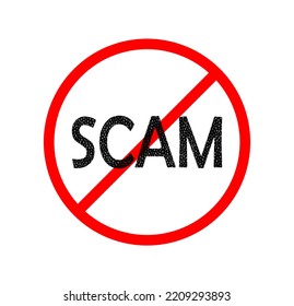 Vektorgrafik des Wortes SCAM und nicht Symbol einzeln auf weißem Hintergrund, SCAM-Konzept stoppen.