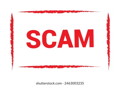 Vector illustration of the word Scam in red ink stamp