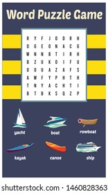 Vector Illustration of word search puzzle in Boat
