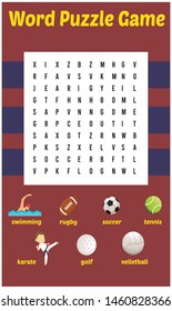 Vector Illustration of word search puzzle in Sports
