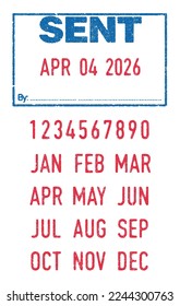 Vector illustration of the word sent in frame blue ink stamp with date