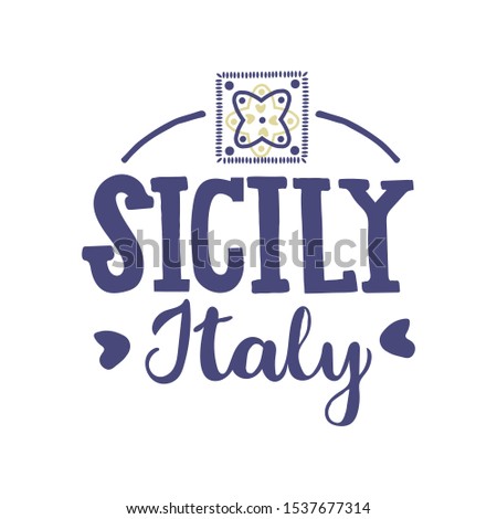 Vector illustration of word Sicly in blue and yellow colors for souvenir products, logo or emblem and advertising.   Foto stock © 