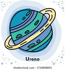 Ilustración vectorial con la palabra "Planeta Urano" en español