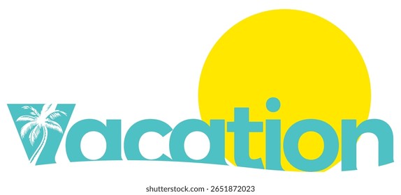 vector illustration of the word vacation in a bold, with a tropical theme, palm tree inside the letter v, ideal for travel, tourism businesses, isolated on transparent background - Powered by Shutterstock - Get 15% off with code: PIKWIZARD15