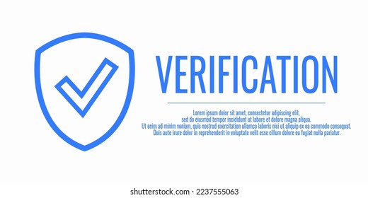 Ilustración vectorial con verificación de palabras en un fondo blanco. Verificación de pancartas y señal de comprobación de escudo. Coloca tu texto.