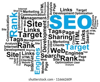 Vector illustration of a wordcloud on the topic of search engine optimization.