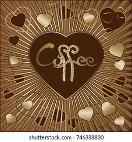 Vector illustration. The words "Coffee" on a brown and gold background