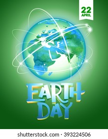 Vector illustration with the words and globe. Ecology concept.