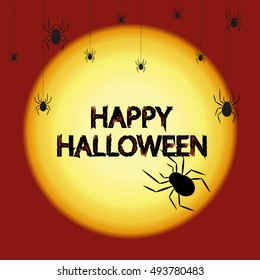 vector illustration with the words Happy Halloween and spiders