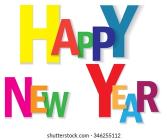 Vector illustration of words Happy New year on white background