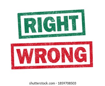 Vector illustration of the words Right and Wrong in green and red ink stamps