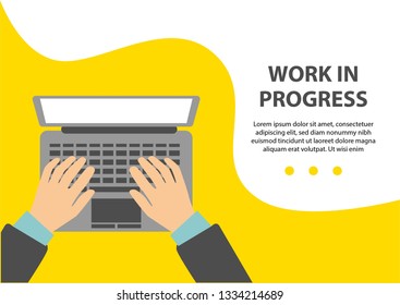 Vector Illustration Work Business, Typing Computer, for Banner, Landing Page
