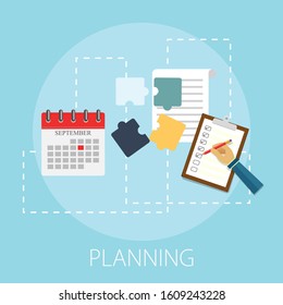 Vector illustration of work flow and creative concept with "planning" solution and management icon.