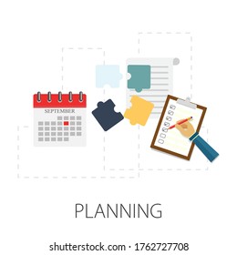 Vector illustration of work flow & creative concept with "planning" solution and management icon.