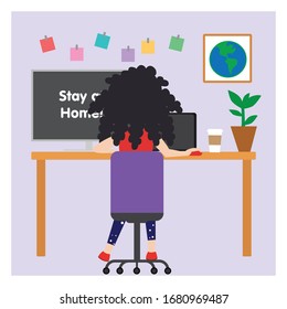 Vector Illustration of Work From Home, Online Working, Online Education, Working on Laptops and computers at Home 