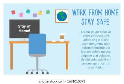 Ilustración vectorial del trabajo desde casa, trabajo en línea, educación en línea, trabajo en laptops y computadoras en casa 