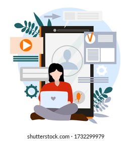 Vector illustration of work at home. Remote work at the time of isolation. Home office. Flat vector illustrations.