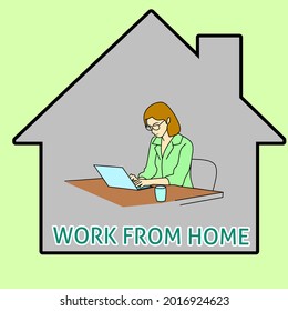 vector illustration of work from home woman with laptop