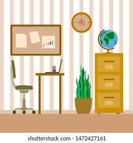 vector illustration of work place, office desk, workspace flat design concept