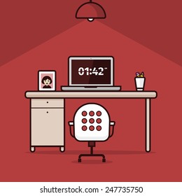 Vector illustration of work place on red background