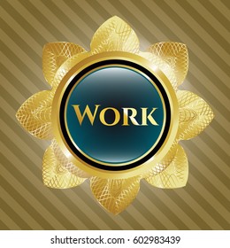 Vector Illustration of Work shiny badge in green background.
