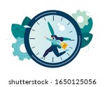 Vector illustration, work time management concept, quick response, people rush to do everything at work, time is running out, rewind time