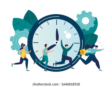Vector illustration, work time management concept, quick response, people rush to do everything on work matters, time is running out vector