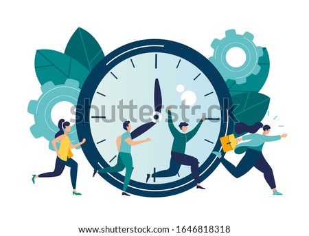 Vector illustration, work time management concept, quick response, people rush to do everything on work matters, time is running out vector