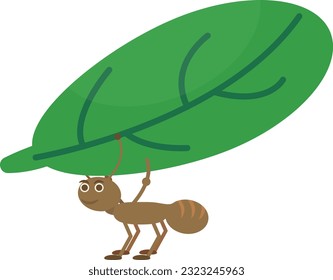 Vector illustration of a worker ant carrying a leaf.