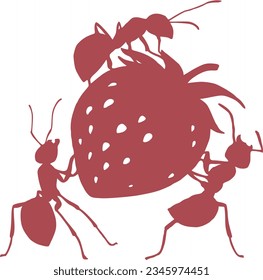 Ilustración vectorial de hormigas obreras que gustan de las fresas.
