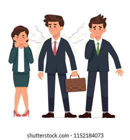 Vector Illustration Worker With Body Odor Problem, Man Worker Has Smell Body 