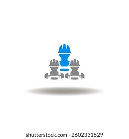 Vector illustration of worker or engineer team group. Symbol of industry staff. Icon of manufacturing teamwork.
