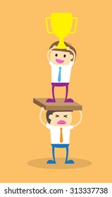 Vector illustration of a worker and exploiter, Businessman work hard alone. Exploit partner concept. 