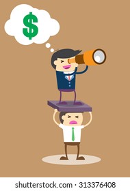 Vector illustration of a worker and exploiter, Businessman work hard alone. Exploit partner concept.vector illustration, success. 