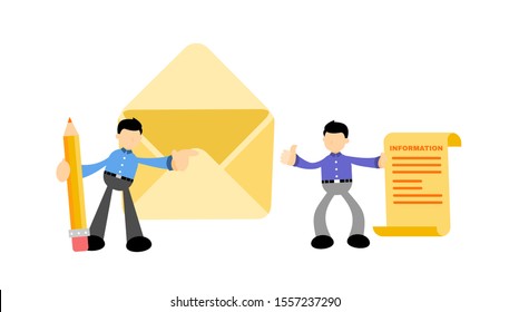 vector illustration worker man hold pencil write message businessman flat design cartoon style