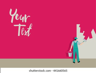 Vector Illustration of a Worker Painting a Wall with a Place for Text