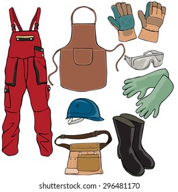Vector illustration, worker protection clothes, cartoon concept, white background.