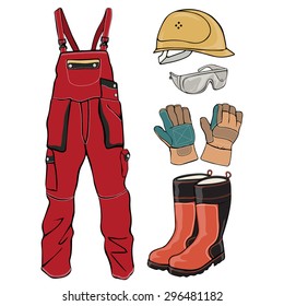 Vector illustration, worker protection clothes, cartoon concept, white background.