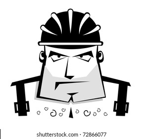 Vector illustration of worker in protective helmet